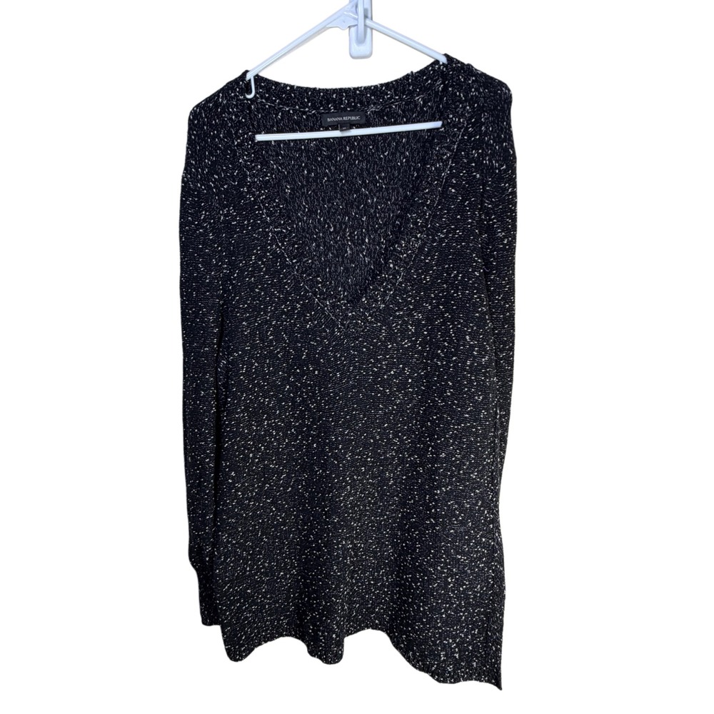 Banana Republic XL Angled Hem V-Neck Jumper Speckled Marled Knit Darkroom